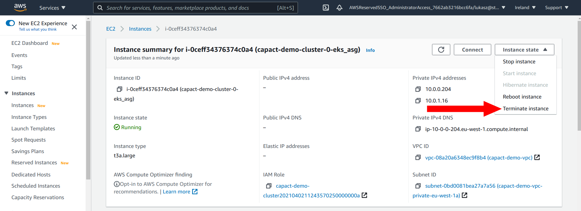 AWS Dashboard - instance
